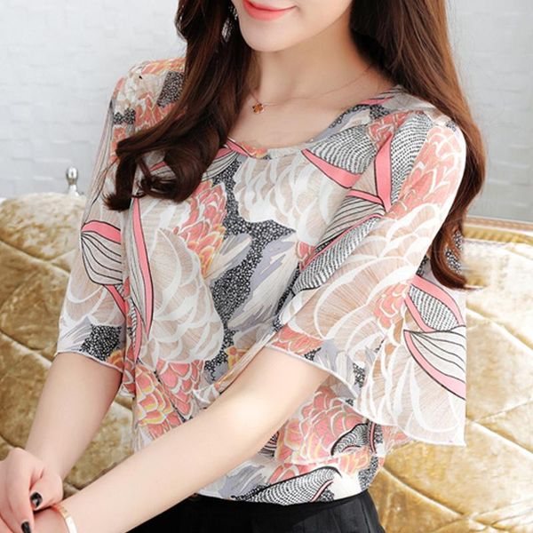 women's blouses & shirts fashion o-neck flower printed ruffled women chiffon half sleeve slim feminino summer casual blusas 876f, White
women's blouses & shirts fashion o-neck flower printed ruffled women chiffon half sleeve slim feminino summer casual blusas 876f, White