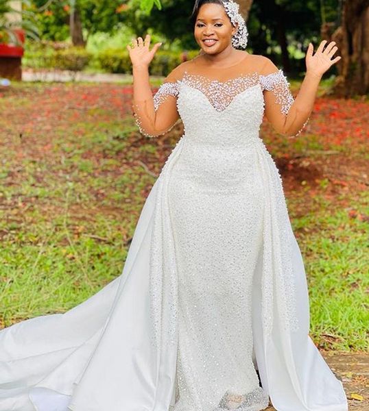 2022 plus size arabic aso ebi luxurious mermaid wedding dress sheer neck long sleeves pearls bridal gowns dress zj205, White
2022 plus size arabic aso ebi luxurious mermaid wedding dress sheer neck long sleeves pearls bridal gowns dress zj205, White