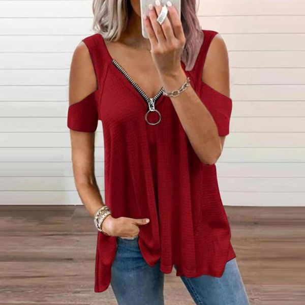 women's blouses & shirts womens v-neck blouse shirt collar zipper color short sleeve fold casual woman 2021 debardeur femmes, White
women's blouses & shirts womens v-neck blouse shirt collar zipper color short sleeve fold casual woman 2021 debardeur femmes, White