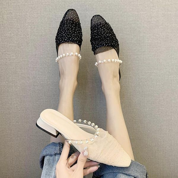 slippers 2021 women's flat shoes mesh pearl muller soft sole rubber shallow mouth, Black
slippers 2021 women's flat shoes mesh pearl muller soft sole rubber shallow mouth, Black