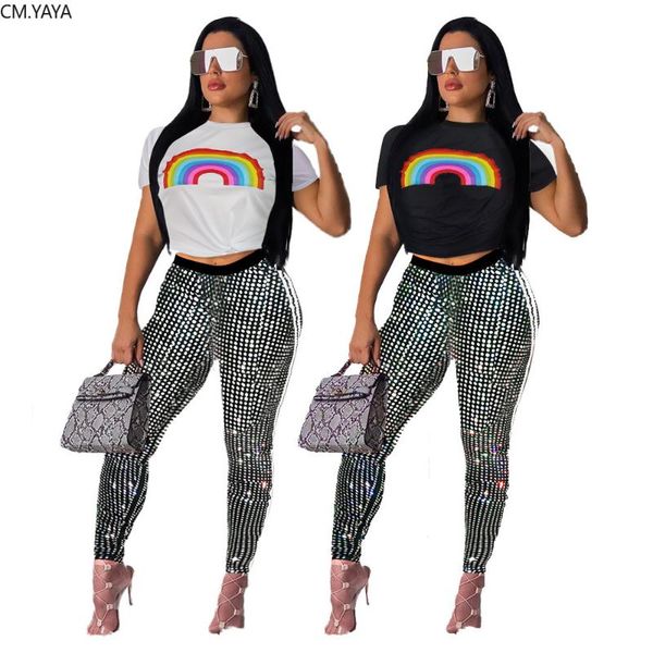 two piece dress 2021 women summer rainbow print short sleeve o-neck tee sequins pencil pants suit set sporty tracksuit outfit gla6214, White
two piece dress 2021 women summer rainbow print short sleeve o-neck tee sequins pencil pants suit set sporty tracksuit outfit gla6214, White