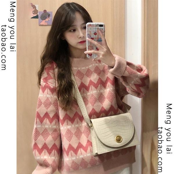 women's sweaters 2021 autumn and winter style retro sweater loose lazy pullover all-matching diamond plaid long, White;black
women's sweaters 2021 autumn and winter style retro sweater loose lazy pullover all-matching diamond plaid long, White;black