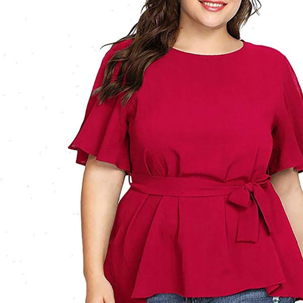 womens blouse fashion solid plus size short sleeve shirt belted knot blouse blusas mujer de moda 2021, White
womens blouse fashion solid plus size short sleeve shirt belted knot blouse blusas mujer de moda 2021, White