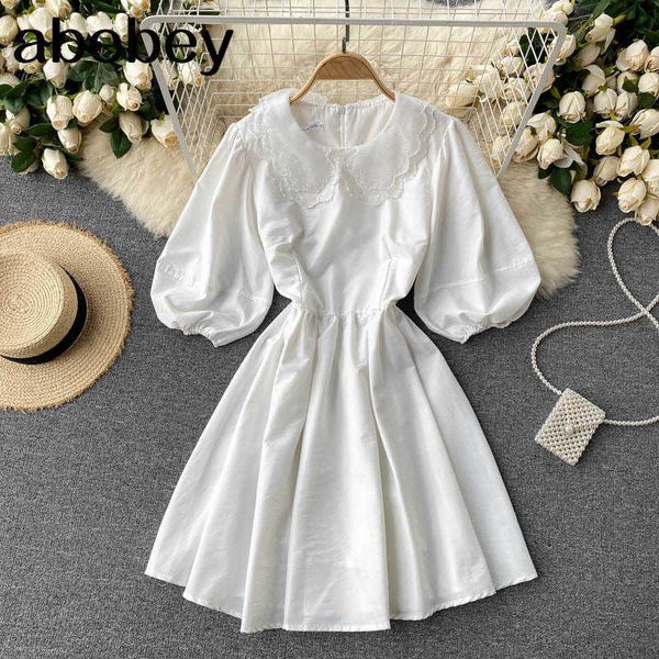 women dress korean puff sleeve a line party dresses summer white short dress 210715, Black;gray
women dress korean puff sleeve a line party dresses summer white short dress 210715, Black;gray