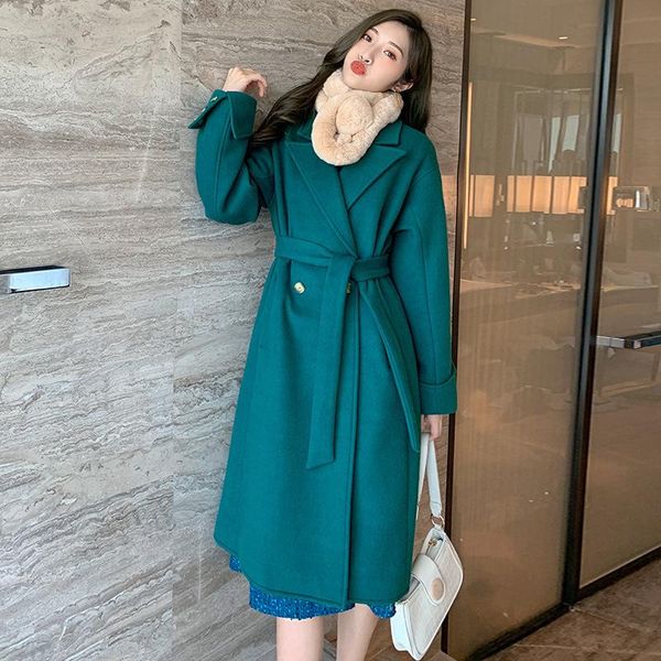 women's wool & blends women temperament winter korean style long trench coat whit belt slim ladies loose thickening candy colors clothe, Black
women's wool & blends women temperament winter korean style long trench coat whit belt slim ladies loose thickening candy colors clothe, Black