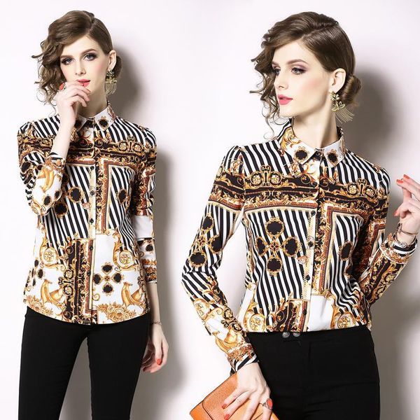 women's blouses & shirts 2021 spring summer fall runway vintage baroque striped print collar long sleeve womens ladies' party casu, White
women's blouses & shirts 2021 spring summer fall runway vintage baroque striped print collar long sleeve womens ladies' party casu, White