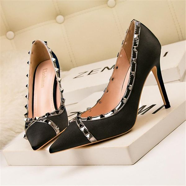 dress shoes women's single summer simple nightclub rivet satin stiletto high heels shallow mouth pointed toe, Black
dress shoes women's single summer simple nightclub rivet satin stiletto high heels shallow mouth pointed toe, Black