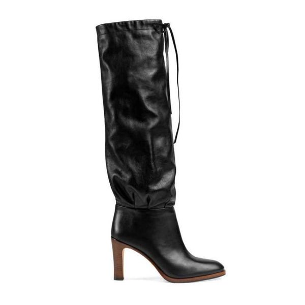 2021 lady sheepskin leather square chunky med heels knight boots pleated drawstring pattern women thigh-high booties pillage toes long knee, Black
2021 lady sheepskin leather square chunky med heels knight boots pleated drawstring pattern women thigh-high booties pillage toes long knee, Black