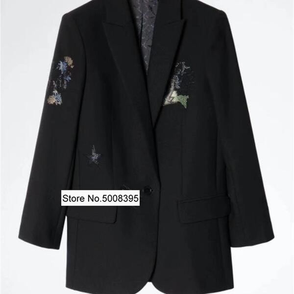 woman black flowers star strass decoration blazer single button long sleeves fashion suit coat ss 211019, White;black
woman black flowers star strass decoration blazer single button long sleeves fashion suit coat ss 211019, White;black