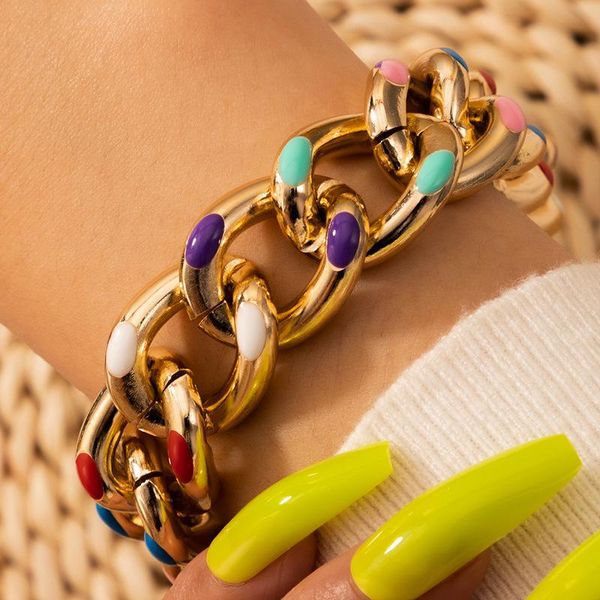 charm bracelets punk colorful dripping oil for women chunky alloy metal big chain adjustable jewelry gift wholesale, Golden;silver
charm bracelets punk colorful dripping oil for women chunky alloy metal big chain adjustable jewelry gift wholesale, Golden;silver