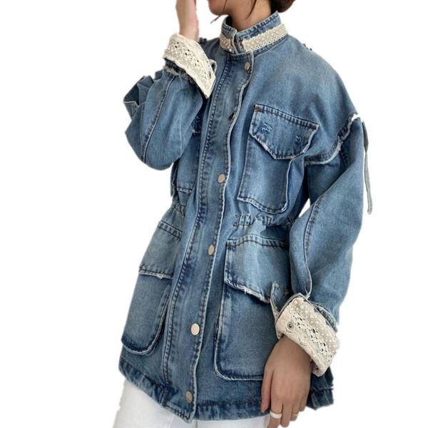 women's jackets heavy industry beaded lace stitching womendenim jacket fashion loose outwear, Black;brown
women's jackets heavy industry beaded lace stitching womendenim jacket fashion loose outwear, Black;brown
