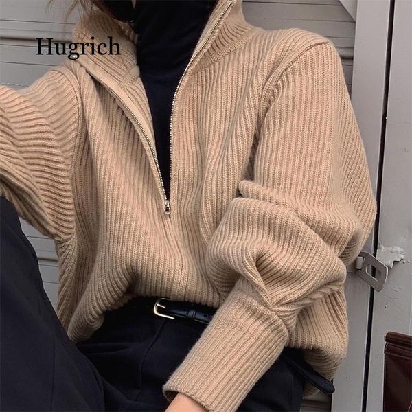 2021 chic autumn and winter woman's fashionable high collar zipper loose warm long sleeve knitted sweater coat, White
2021 chic autumn and winter woman's fashionable high collar zipper loose warm long sleeve knitted sweater coat, White