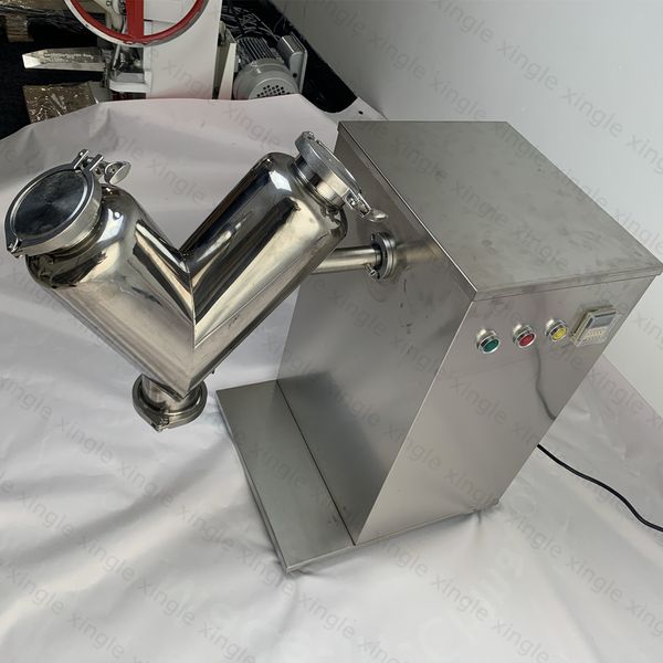 Image of small machine stainless v model cosmetic food spice protein cocoa milk detergent dry powder blender vh2 V-type mixer lab v2 mixing equipment