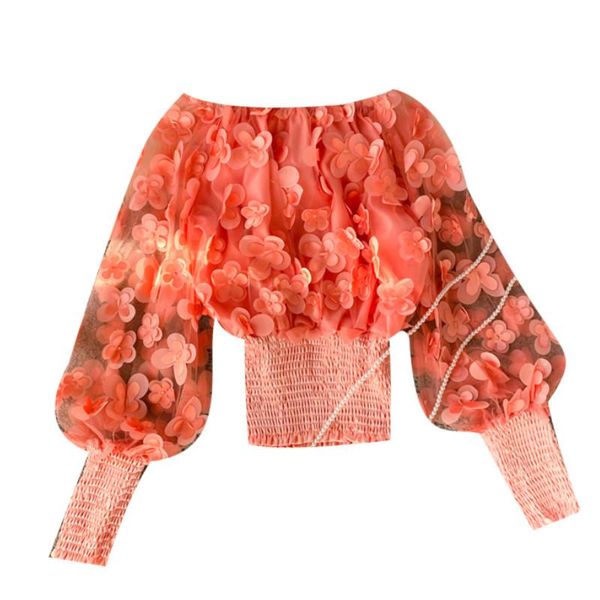 women's blouses & shirts sweet slash neck 3d flowers chiffon gauze spliced lantern sleeve decors blusas pleated, White
women's blouses & shirts sweet slash neck 3d flowers chiffon gauze spliced lantern sleeve decors blusas pleated, White