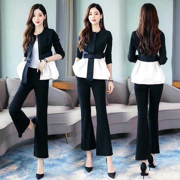 2021 spring korean elegant black and white patchwork 2 piece set women fashion womens outfits plus size clothing, Gray
2021 spring korean elegant black and white patchwork 2 piece set women fashion womens outfits plus size clothing, Gray