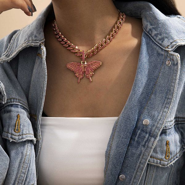 jewelry exaggerated cuban buckle chain temperament tassel women's fashion diamond large butterfly necklace, Silver
jewelry exaggerated cuban buckle chain temperament tassel women's fashion diamond large butterfly necklace, Silver