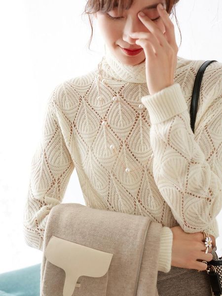 women's sweaters crochet hollowed out high collar cashmere loose knitted bottomed long sleeve sweater for women, White;black
women's sweaters crochet hollowed out high collar cashmere loose knitted bottomed long sleeve sweater for women, White;black