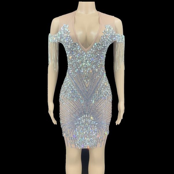 new luxurious silver crystals rhinestones fringes sleeve transparent short dress women birthday party dress bar nightclub outfit, Black;red
new luxurious silver crystals rhinestones fringes sleeve transparent short dress women birthday party dress bar nightclub outfit, Black;red
