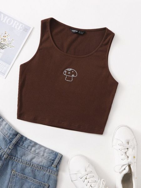 rhinestone mushroom tank k4ki#, White
