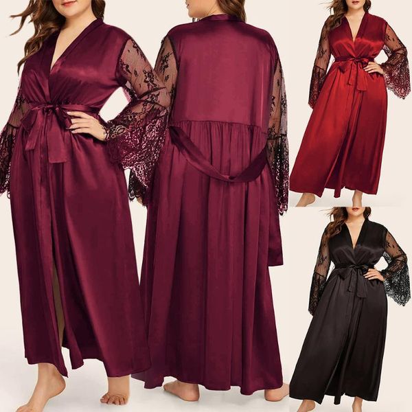 women's sleepwear women plus size l-5xl bow tie lace sleeve spliced nightgown loose long solid nightgow, Black;red
women's sleepwear women plus size l-5xl bow tie lace sleeve spliced nightgown loose long solid nightgow, Black;red