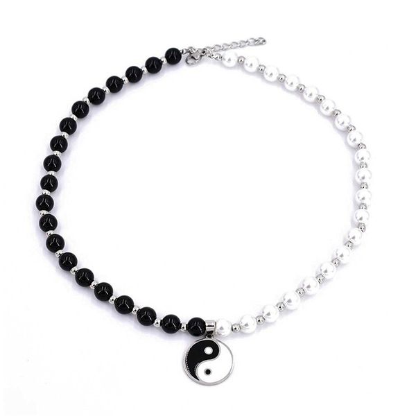 fashion pearl necklace for men women black white beaded choker necklaces goth yin yang pendant necklace handmade jewelry, Silver
fashion pearl necklace for men women black white beaded choker necklaces goth yin yang pendant necklace handmade jewelry, Silver