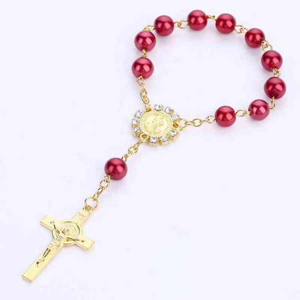 good quality golden diamond wedding cross rosary bracelet, Golden;silver
