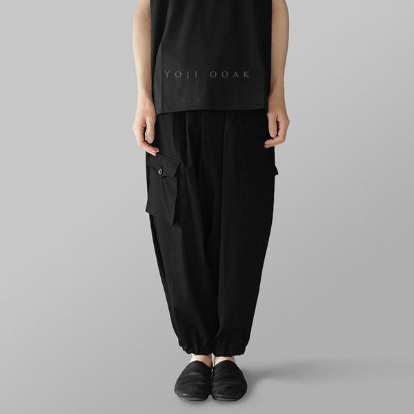 men's pants harem pocket black army tapered drop ankle-length