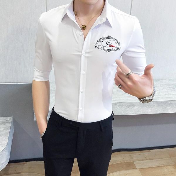 men's casual shirts british style summer half sleeve men simple all match slim fit embroidery tuxedo streetwear/prom/club blouse homme, White;black
men's casual shirts british style summer half sleeve men simple all match slim fit embroidery tuxedo streetwear/prom/club blouse homme, White;black