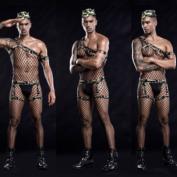male gogo dance costume camouflage mesh fishnet bodysuit bar ds dj cosplay military uniform costume erotic clothing for men 2172, Black;red
male gogo dance costume camouflage mesh fishnet bodysuit bar ds dj cosplay military uniform costume erotic clothing for men 2172, Black;red