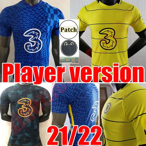 cfc soccer jersey player version home away 3rd ziyech pulisic mount kante werner abraham giroud hudson-odoi 2021 2022 football shirt 21 22 m, Black;yellow