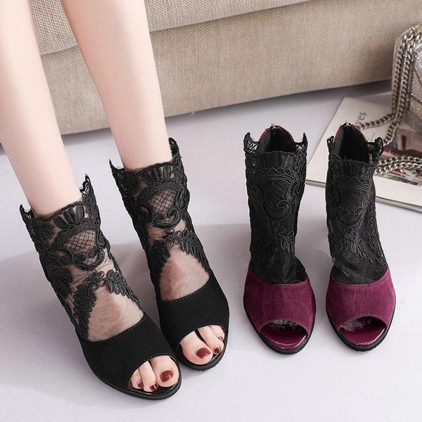 women's shoes mesh high heels thick heel lace fish mouth women's sandals fashion all-match sandals personality selling new, Black
women's shoes mesh high heels thick heel lace fish mouth women's sandals fashion all-match sandals personality selling new, Black