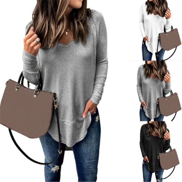 women splicing loose tee t-shirt fashion trend v-neck long sleeve irregular hem spring female solid color casual slim bottoming tshirts, White
women splicing loose tee t-shirt fashion trend v-neck long sleeve irregular hem spring female solid color casual slim bottoming tshirts, White