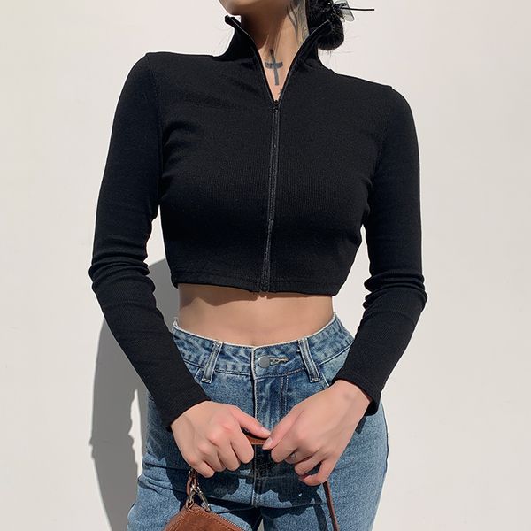 autumn solid color basic crop for women korean style long sleeve skinny slim t-shirt casual zipper up 90s outfits, White
autumn solid color basic crop for women korean style long sleeve skinny slim t-shirt casual zipper up 90s outfits, White