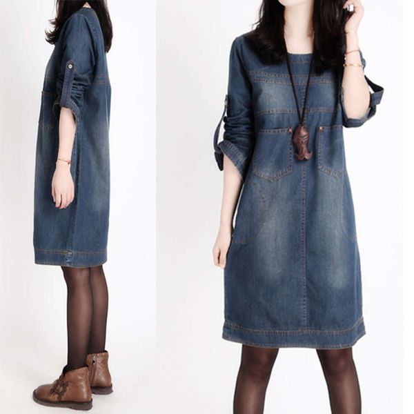 spring and autumn new korean loose fat mm medium length long sleeve denim dress, Blue
spring and autumn new korean loose fat mm medium length long sleeve denim dress, Blue