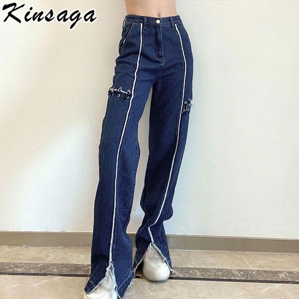 women's jeans vintage loose hollow out striped flare women streetwear front split fringed denim pants harajuku lace up bandage trousers, Blue
women's jeans vintage loose hollow out striped flare women streetwear front split fringed denim pants harajuku lace up bandage trousers, Blue