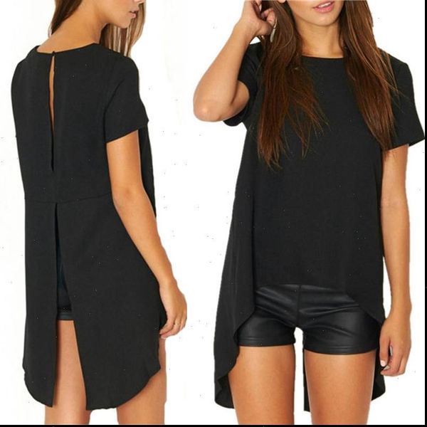 2019 casual women solid black short sleeve shirts summer style split high low long back round neck blouse loose shirt blusas, White
2019 casual women solid black short sleeve shirts summer style split high low long back round neck blouse loose shirt blusas, White