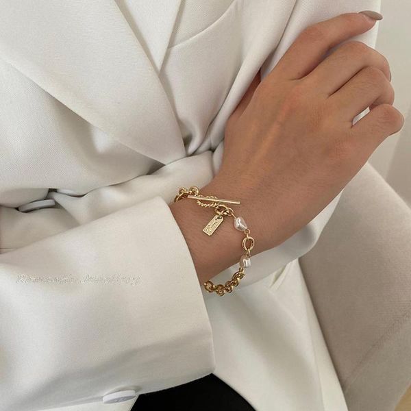 link, chain simple fashion pearlsgold color bracelet for women ladies vintage metal letters charm female girls jewelry, Black
link, chain simple fashion pearlsgold color bracelet for women ladies vintage metal letters charm female girls jewelry, Black