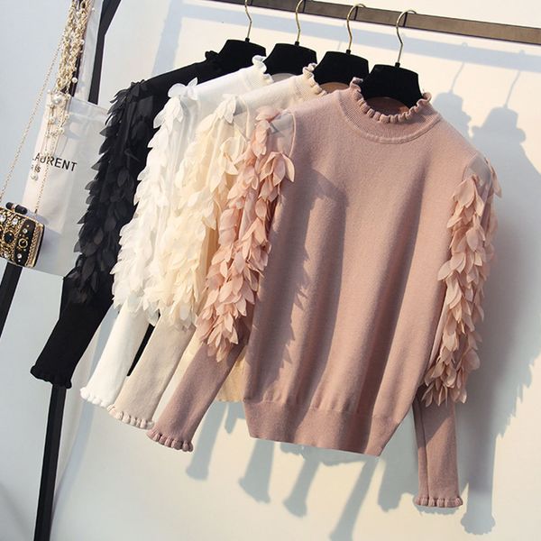 New 2021 Women Korean Elegant Ruched Stand Neck Sweater 3d Petals Long Sleeves Mesh Splice Flowers Knit Pullovers VI38, White;black
New 2021 Women Korean Elegant Ruched Stand Neck Sweater 3d Petals Long Sleeves Mesh Splice Flowers Knit Pullovers VI38, White;black