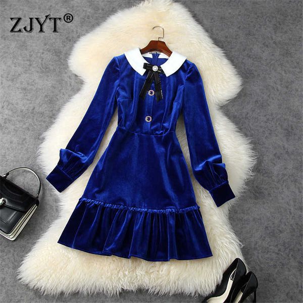 elegant women autumn winter peter pan collar vintage velvet dress long sleeve clothes ruffle aline mini robe femme party vestido 210601, Black;gray
elegant women autumn winter peter pan collar vintage velvet dress long sleeve clothes ruffle aline mini robe femme party vestido 210601, Black;gray