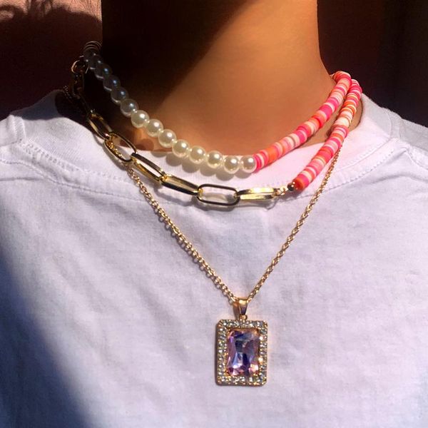 chains boho double layer pink clay heishi beaded necklace for women asymmetry imitation pearls disc beads choker summer beach jewelry, Silver
chains boho double layer pink clay heishi beaded necklace for women asymmetry imitation pearls disc beads choker summer beach jewelry, Silver
