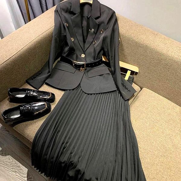 two piece dress bring a belt ladies autumn spring clothing suits fashion office jackets blazers and pleated long skirt ns87, White
two piece dress bring a belt ladies autumn spring clothing suits fashion office jackets blazers and pleated long skirt ns87, White