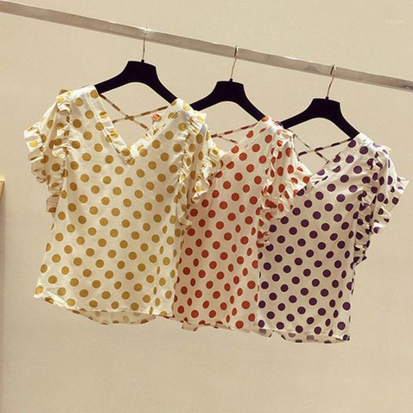 women's blouses & shirts fashion wide truffle shoulder lotus leaf v-neck print dots vintage sweet elegant chiffon shirt, White
women's blouses & shirts fashion wide truffle shoulder lotus leaf v-neck print dots vintage sweet elegant chiffon shirt, White