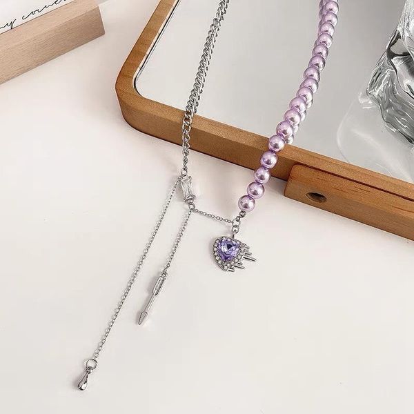 chokers korean version sweet style purple love pendant necklace female pearl stitching clavicle chain for women trendy accessories, Golden;silver
chokers korean version sweet style purple love pendant necklace female pearl stitching clavicle chain for women trendy accessories, Golden;silver