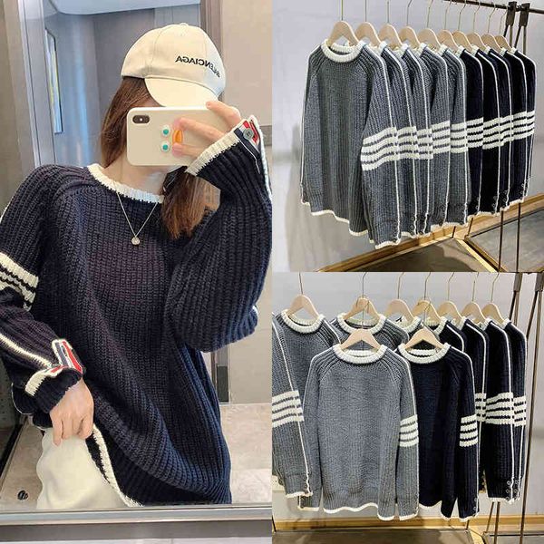 navy blue fancy sweater tb is an outstanding ened thick needle loose college style wool knitted woman, White
navy blue fancy sweater tb is an outstanding ened thick needle loose college style wool knitted woman, White