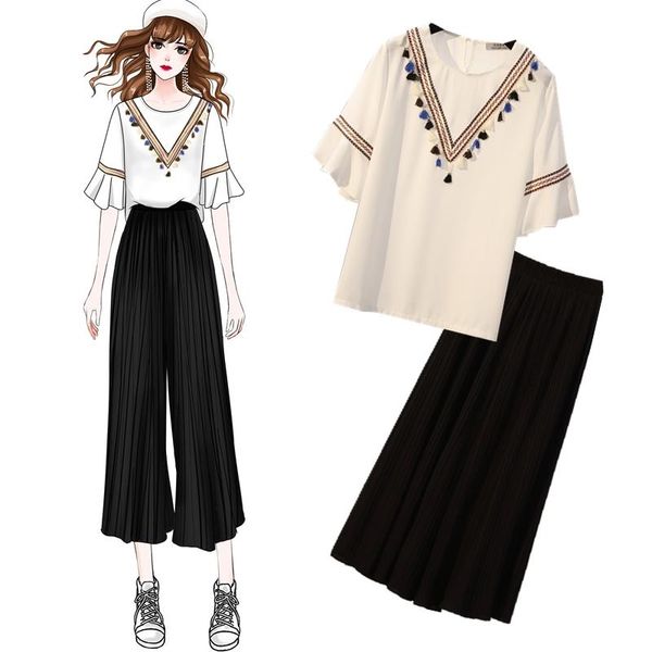 women's tracksuits summer wear clothing set 2 pcs white chiffon blouse & black wide-legged trousers plus size suits l -4xl o neck top, Gray
women's tracksuits summer wear clothing set 2 pcs white chiffon blouse & black wide-legged trousers plus size suits l -4xl o neck top, Gray