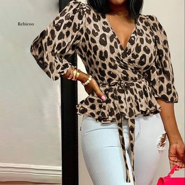 women's blouses & shirts fashion leopard print women lantern sleeve belted loose shirt v-neck casual ruffles elegant, White
women's blouses & shirts fashion leopard print women lantern sleeve belted loose shirt v-neck casual ruffles elegant, White