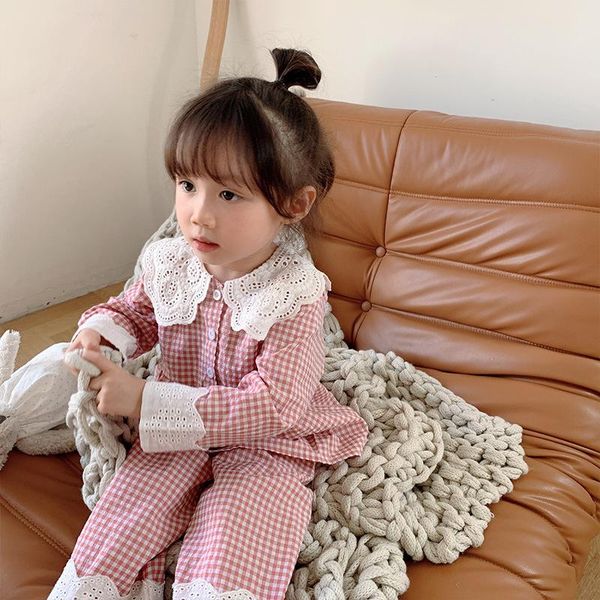 pajamas children's girls pure cotton plaid thin 2021 autumn long-sleeved breathable lace home service, Blue;red
pajamas children's girls pure cotton plaid thin 2021 autumn long-sleeved breathable lace home service, Blue;red