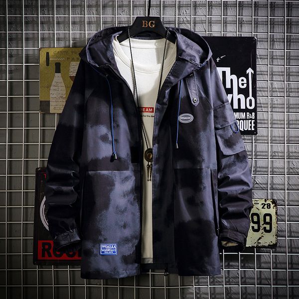 2021 streetwear men new spring autumn overalls tie dye men's jacket fashion print hip hop outerwear coat 7hvc, Black;brown