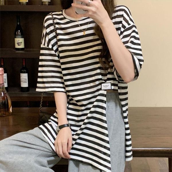 women's t-shirt striped print split fork short sleeve women t shirts cotton korean fashion asymmetry summer loose oversized black blue, White
women's t-shirt striped print split fork short sleeve women t shirts cotton korean fashion asymmetry summer loose oversized black blue, White