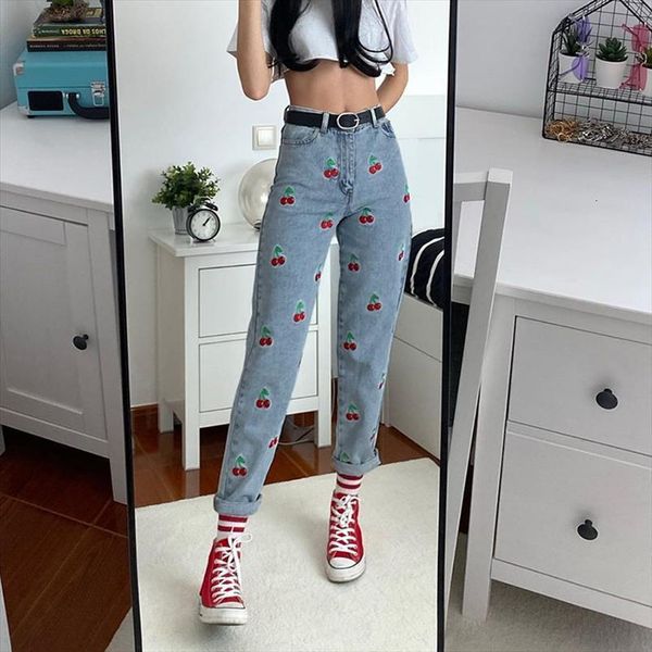 aries cherry embroidery jeans women pant harajuku low waisted y2k pencil streetwear fashion denim trousers, Black;white 
aries cherry embroidery jeans women pant harajuku low waisted y2k pencil streetwear fashion denim trousers, Black;white